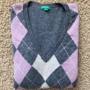 United Colors of Benetton Argyle V-Neck Sweater, Size Small